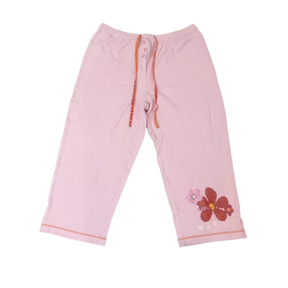 Vintage Mudd Y2K Pink Floral Lounge Pants Large Cotton Glitter Graphic Coquette